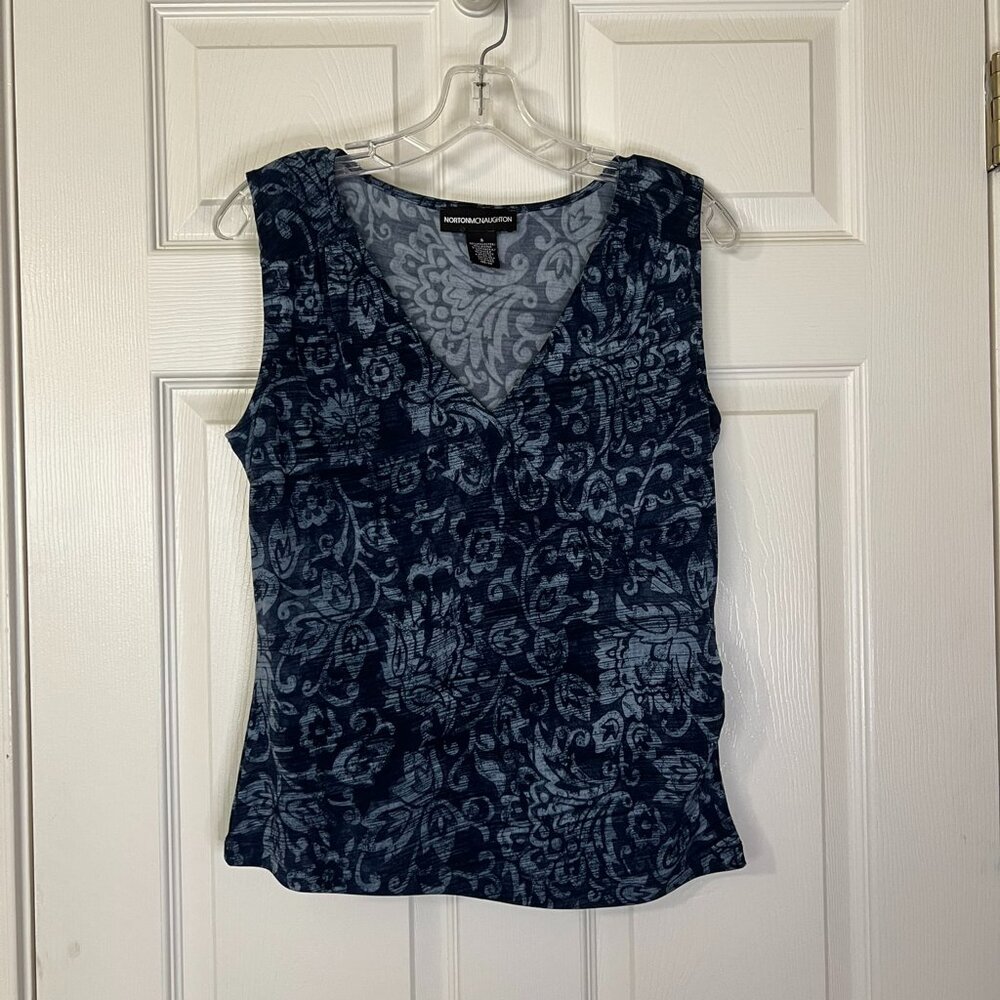 Norton McNaughton V-neck Women's Sleeveless Top Navy Blue Floral Print Size S